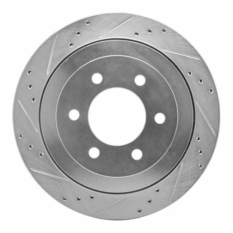 R1 07-17 Ford Expedition Rear Left Drilled & Slotted Silver Brake Rotor 1