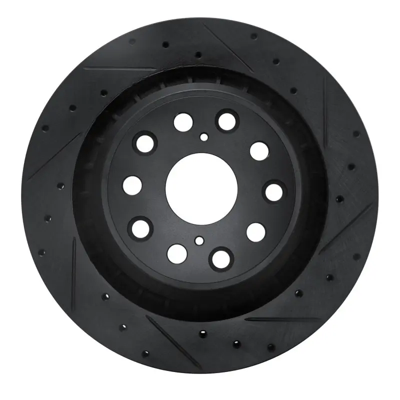 R1 07-17 Lexus Ls460 Right Rear Drilled & Slotted Black Brake Rotor 1