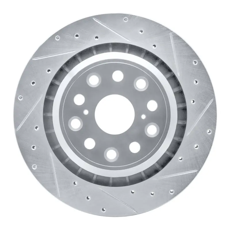 R1 07-17 Lexus Ls460 Right Rear Drilled & Slotted Silver Brake Rotor 1