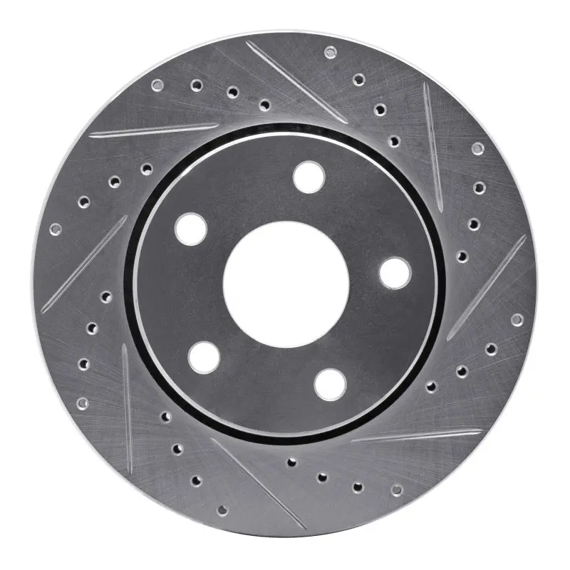 R1 07-18 Jeep Wrangler Front Right Drilled & Slotted Silver Brake Rotor 1
