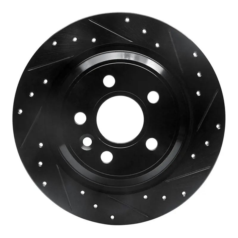 R1 07-18 Volvo S60 Cross Country Rear Right Drilled & Slotted Black Brake Rotor 1