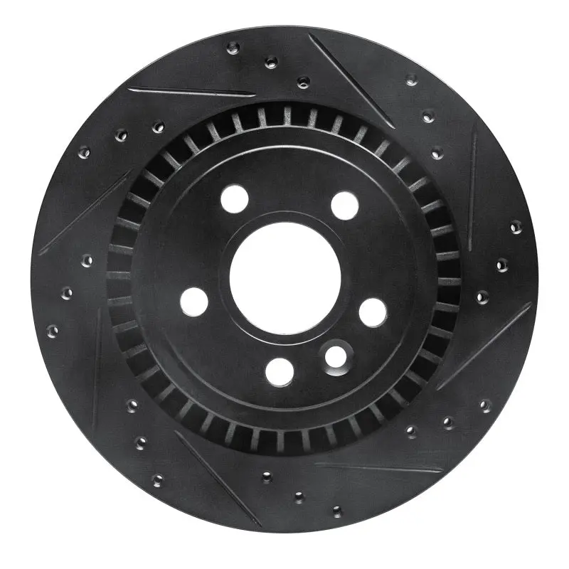R1 07-18 Volvo S60 Rear Right Drilled & Slotted Black Brake Rotor 1