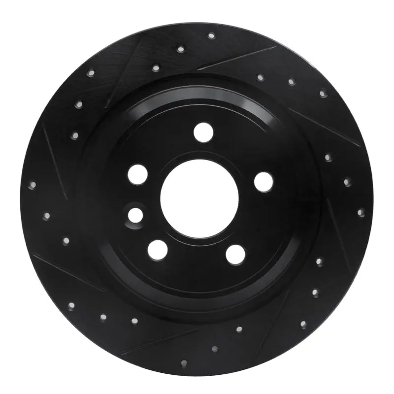 R1 07-18 Volvo V60 Cross Country Rear Left Drilled & Slotted Black Brake Rotor 1