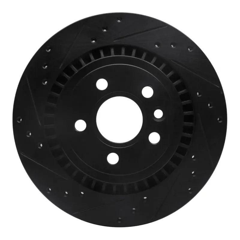 R1 07-18 Volvo Xc70 Rear Left Drilled & Slotted Black Brake Rotor 1