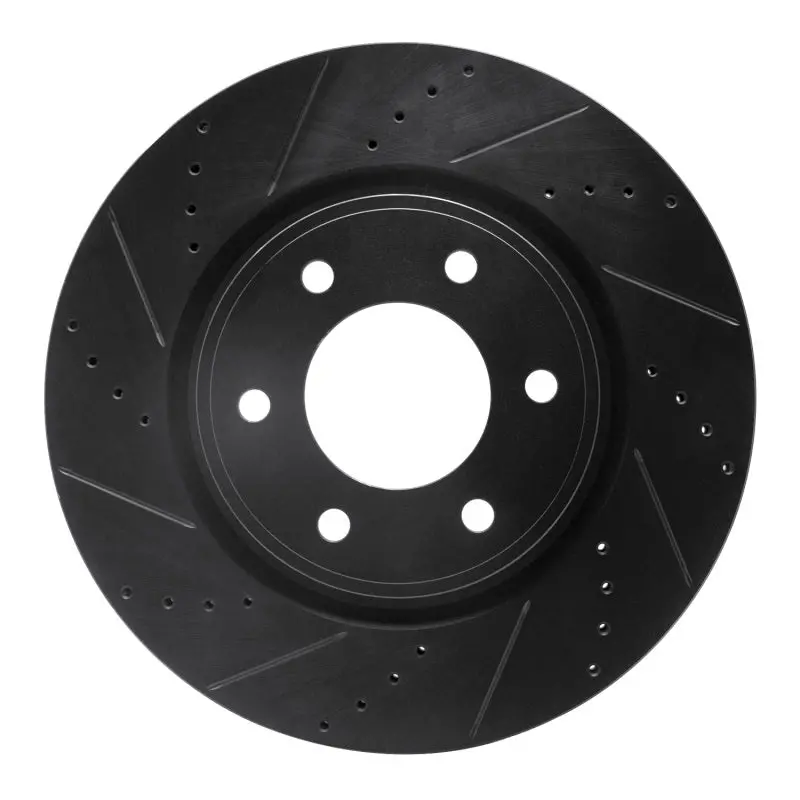 R1 07-24 Infiniti Qx56 Front Left Drilled & Slotted Black Brake Rotor 1