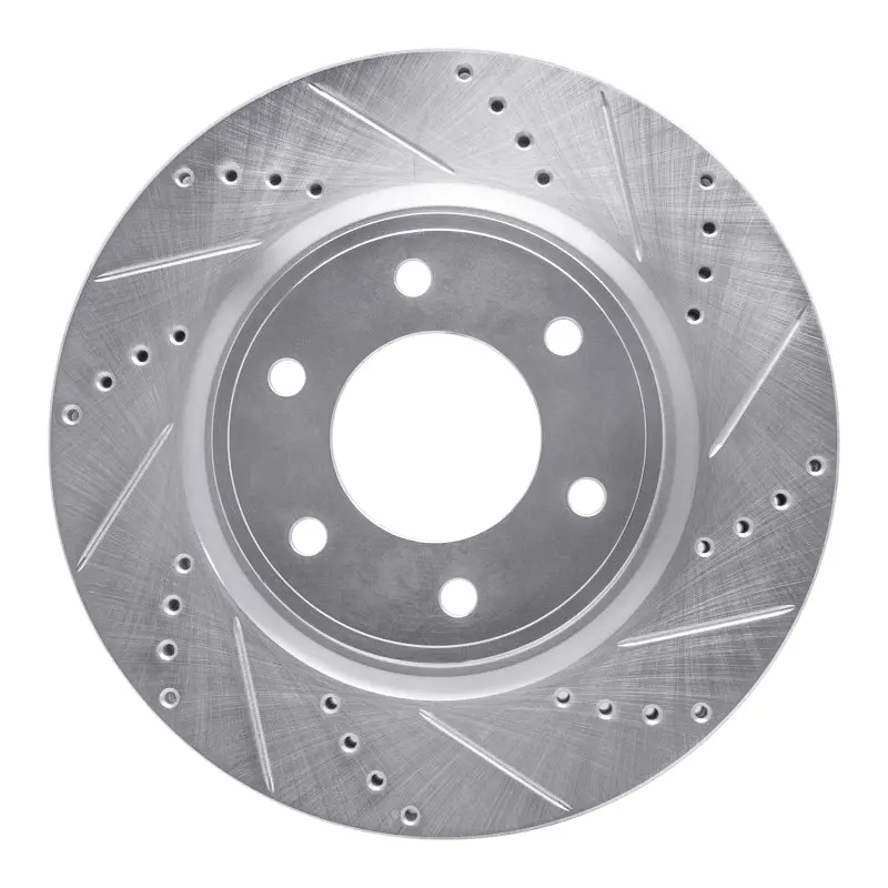 R1 07-24 Infiniti Qx56 Front Right Drilled & Slotted Silver Brake Rotor 1