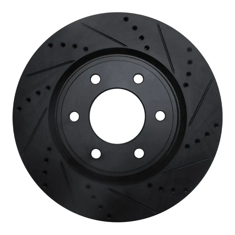 R1 07-24 Infiniti Qx80 Front Right Drilled & Slotted Black Brake Rotor 1