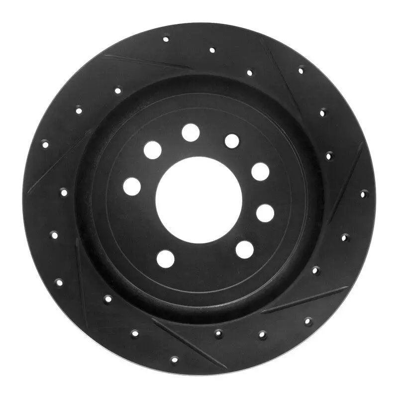 R1 08-11 Saab 9-3 Rear Right Drilled & Slotted Black Brake Rotor 1
