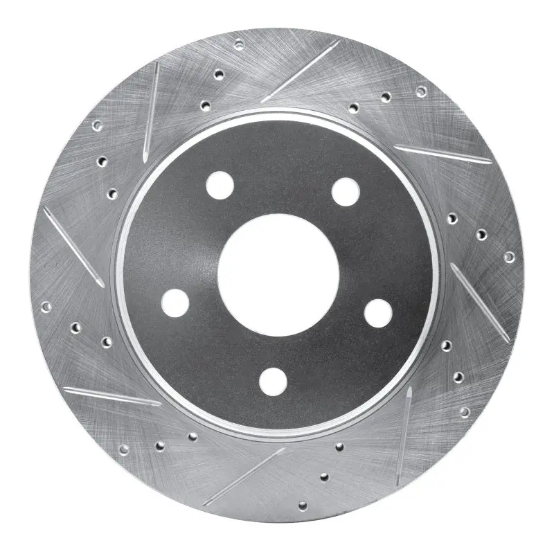R1 08-12 Jeep J8 Front Left Drilled & Slotted Silver Brake Rotor 1