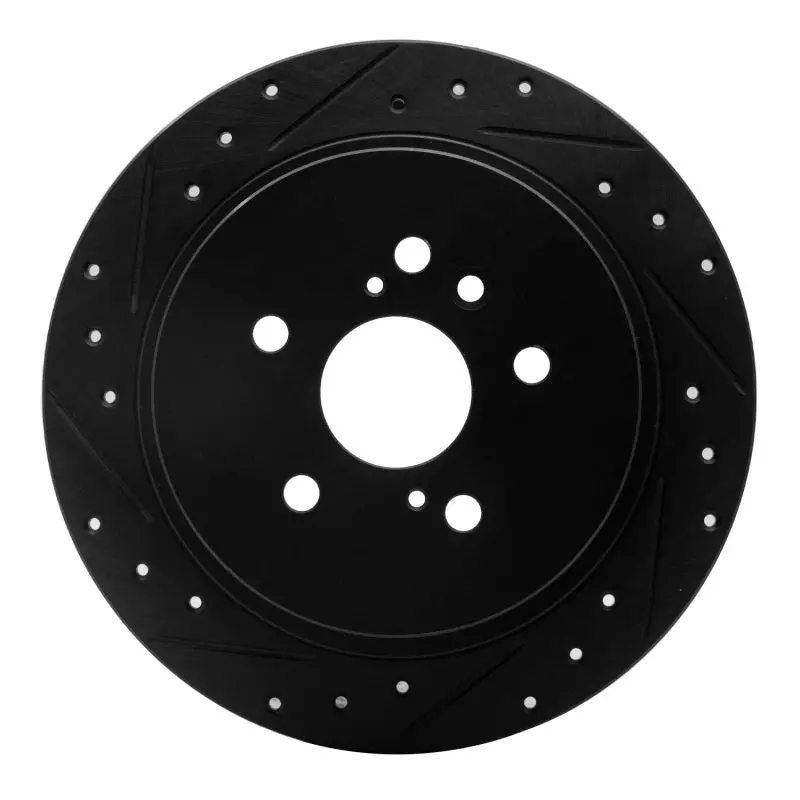 R1 08-13 Toyota Highlander Rear Left Drilled & Slotted Black Brake Rotor 1