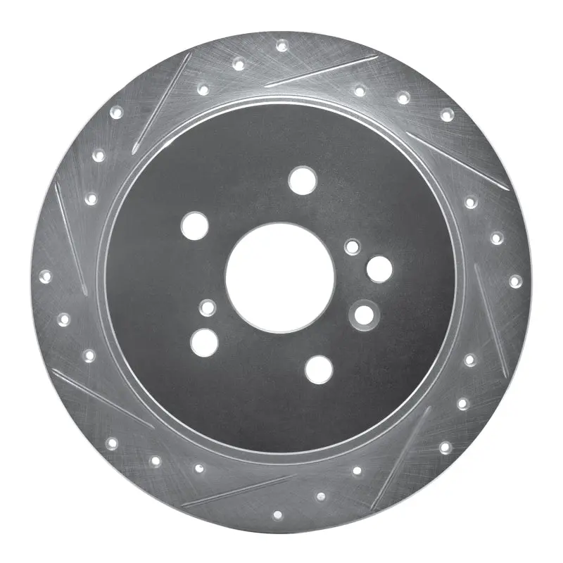 R1 08-13 Toyota Highlander Rear Left Drilled & Slotted Silver Brake Rotor 1