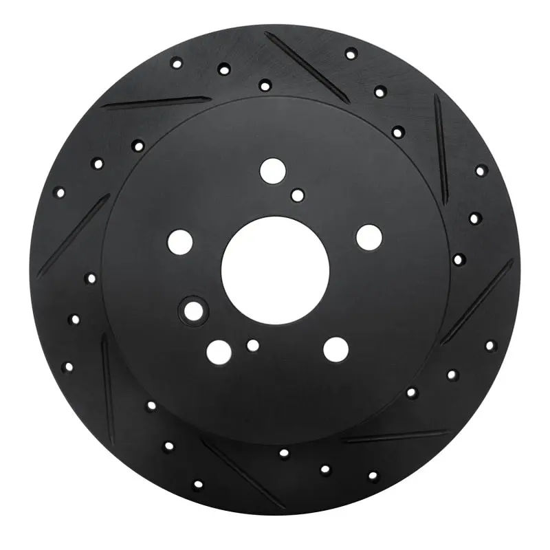 R1 08-13 Toyota Highlander Rear Right Drilled & Slotted Black Brake Rotor 1