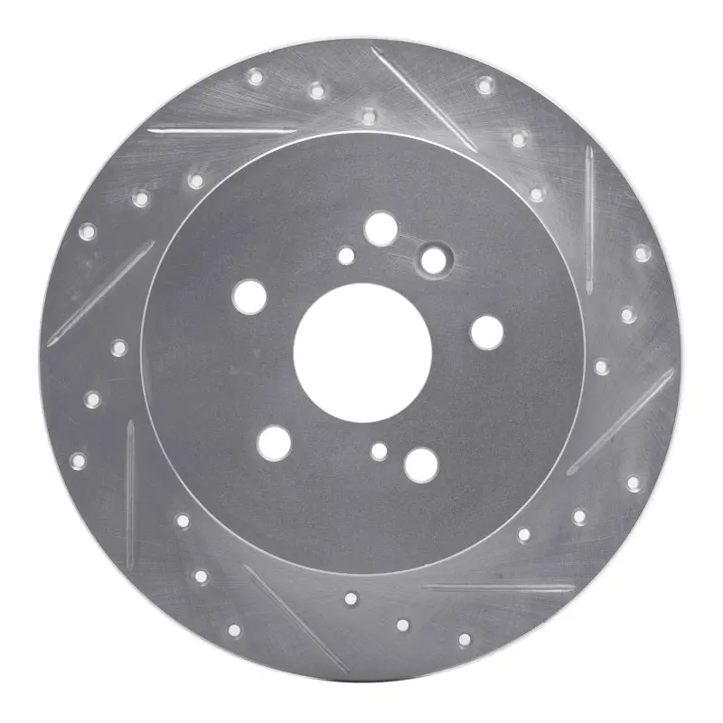 R1 08-13 Toyota Highlander Rear Right Drilled & Slotted Silver Brake Rotor 1