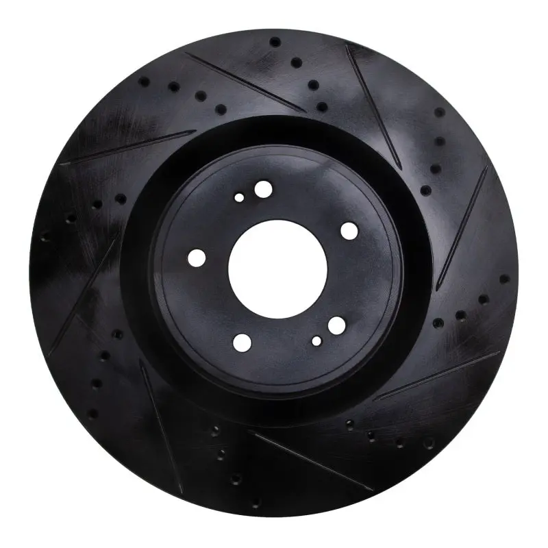 R1 08-15 Mitsubishi Lancer Front Right Drilled & Slotted Black Brake Rotor 1