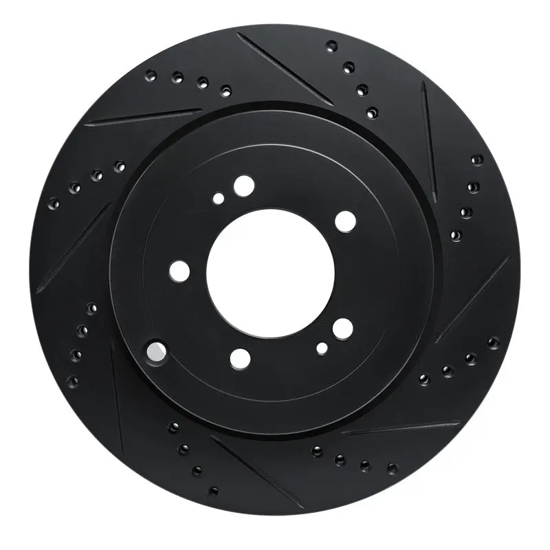R1 08-15 Mitsubishi Lancer Rear Right Drilled & Slotted Black Brake Rotor 1