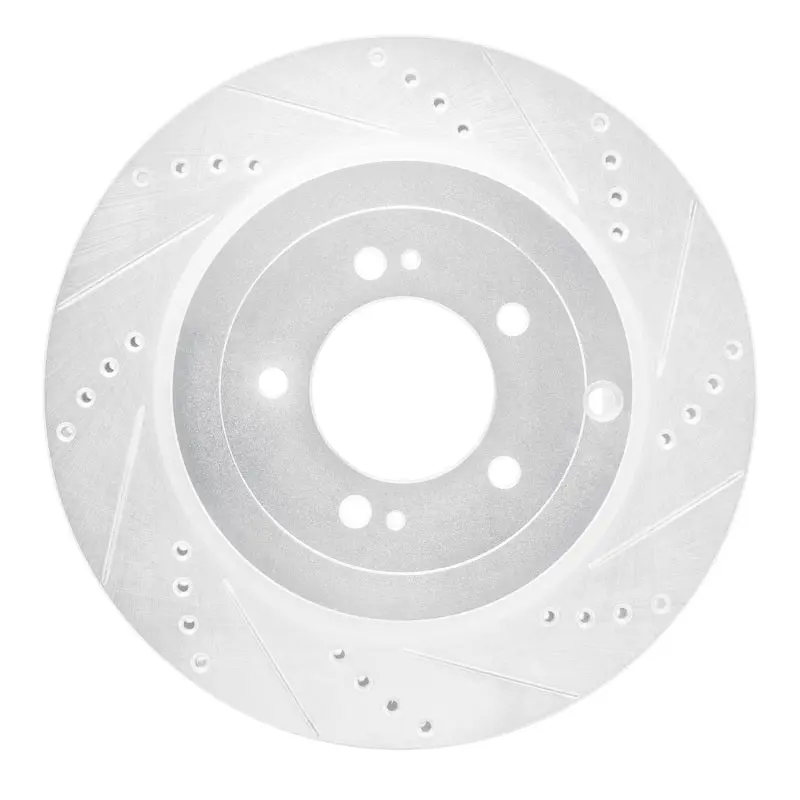 R1 08-15 Mitsubishi Lancer Rear Right Drilled & Slotted Silver Brake Rotor 1