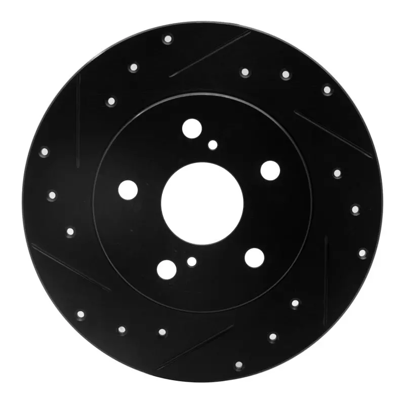 R1 08-18 Pontiac Vibe Rear Left Drilled & Slotted Black Brake Rotor 1