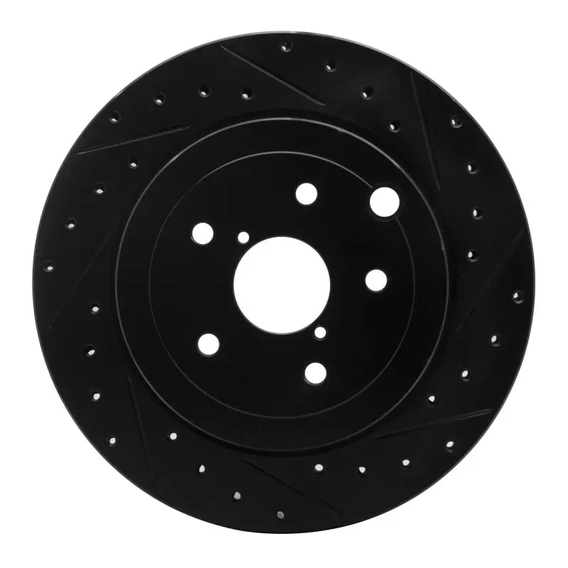 R1 08-20 Subaru Impreza Rear Right Drilled & Slotted Black Brake Rotor 1