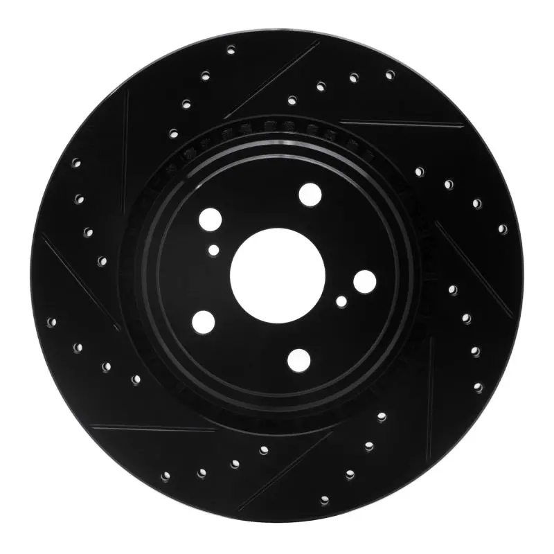 R1 08-21 Lexus Nx200t Front Left Drilled & Slotted Black Brake Rotor 1