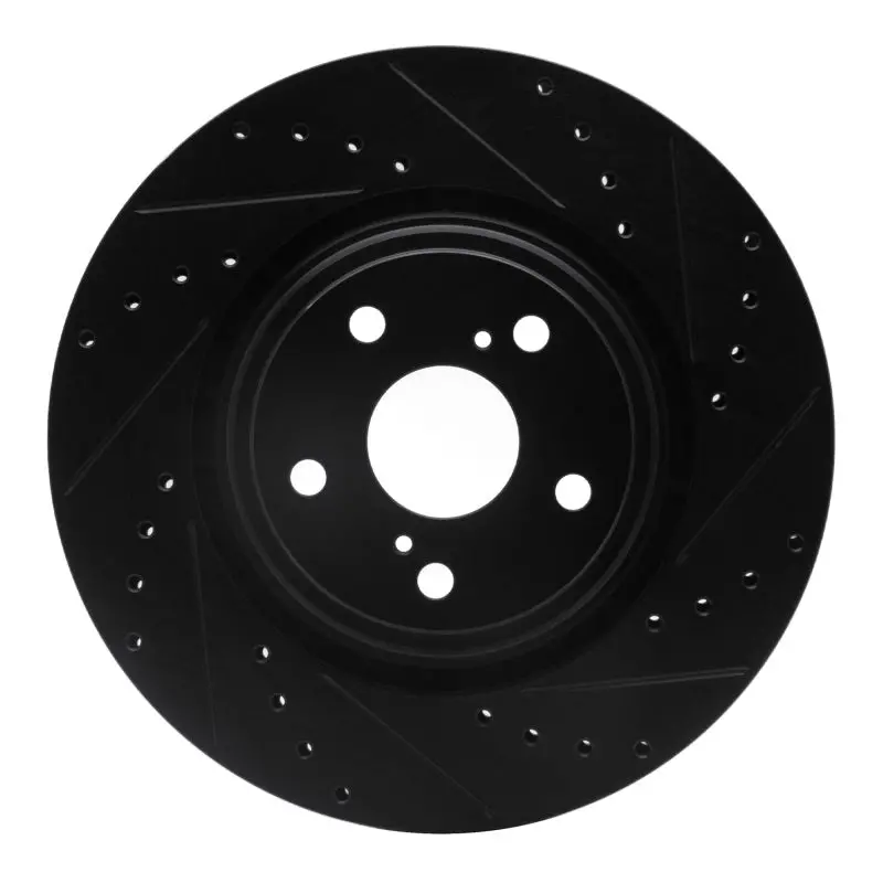 R1 08-21 Lexus Rx350 Front Right Drilled & Slotted Black Brake Rotor 1