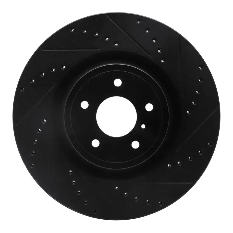 R1 08-25 Infiniti Q50 Front Right Drilled & Slotted Black Brake Rotor 1