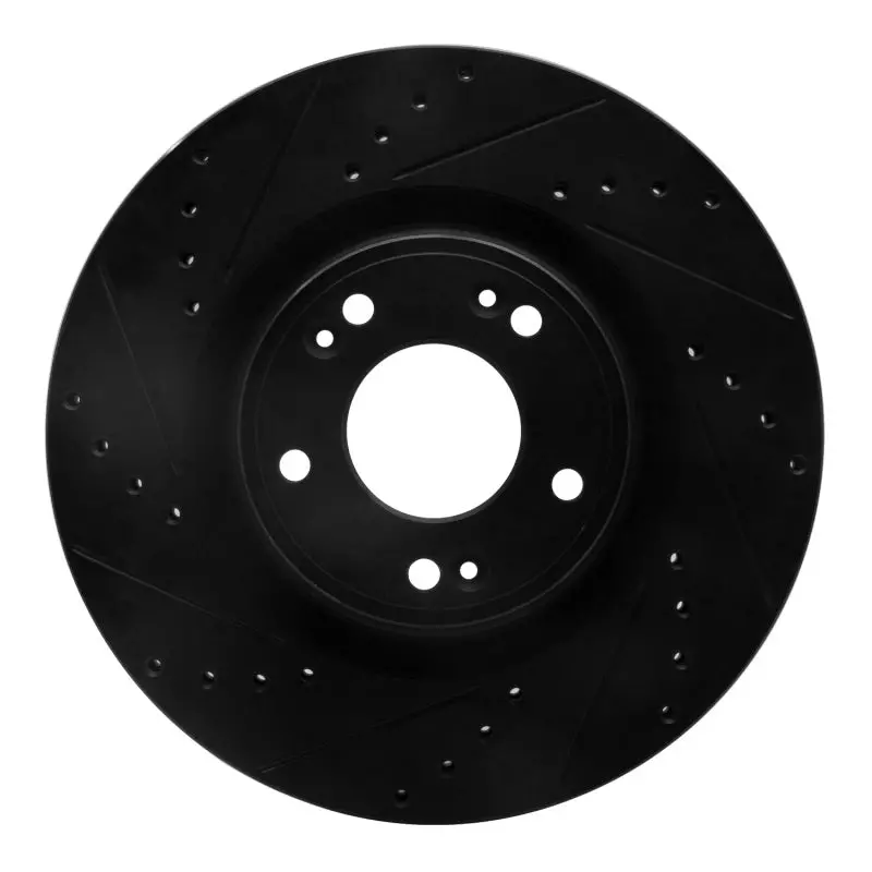 R1 09-11 Hyundai Genesis Sedan Front Left Drilled & Slotted Black Brake Rotor 1
