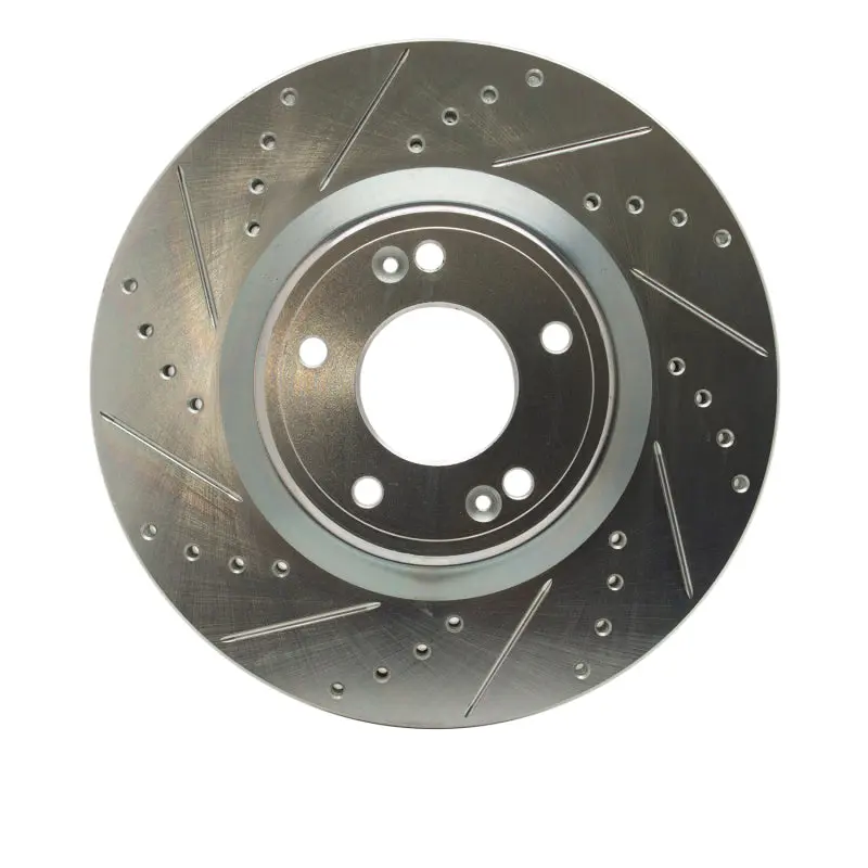 R1 09-11 Hyundai Genesis Sedan Front Left Drilled & Slotted Silver Brake Rotor 1