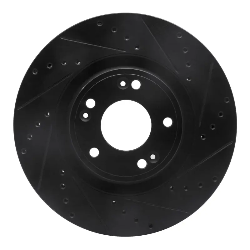 R1 09-11 Hyundai Genesis Sedan Front Right Drilled & Slotted Black Brake Rotor 1