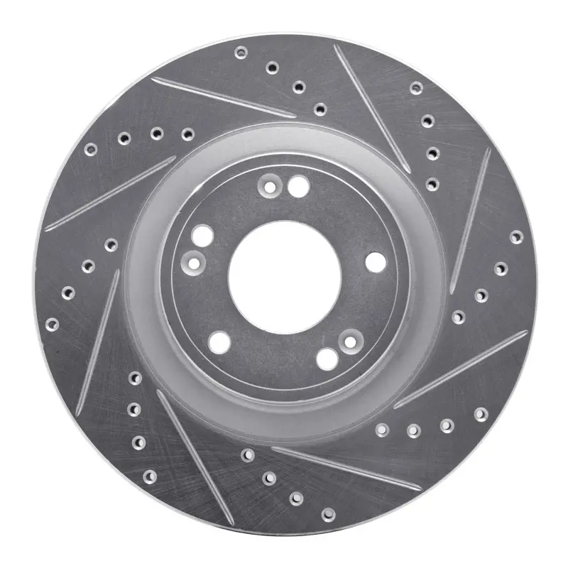 R1 09-11 Hyundai Genesis Sedan Front Right Drilled & Slotted Silver Brake Rotor 1