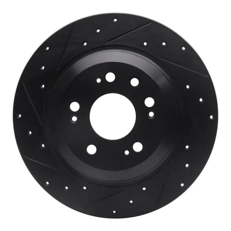 R1 09-14 Acura Tl Rear Left Drilled & Slotted Black Brake Rotor 1