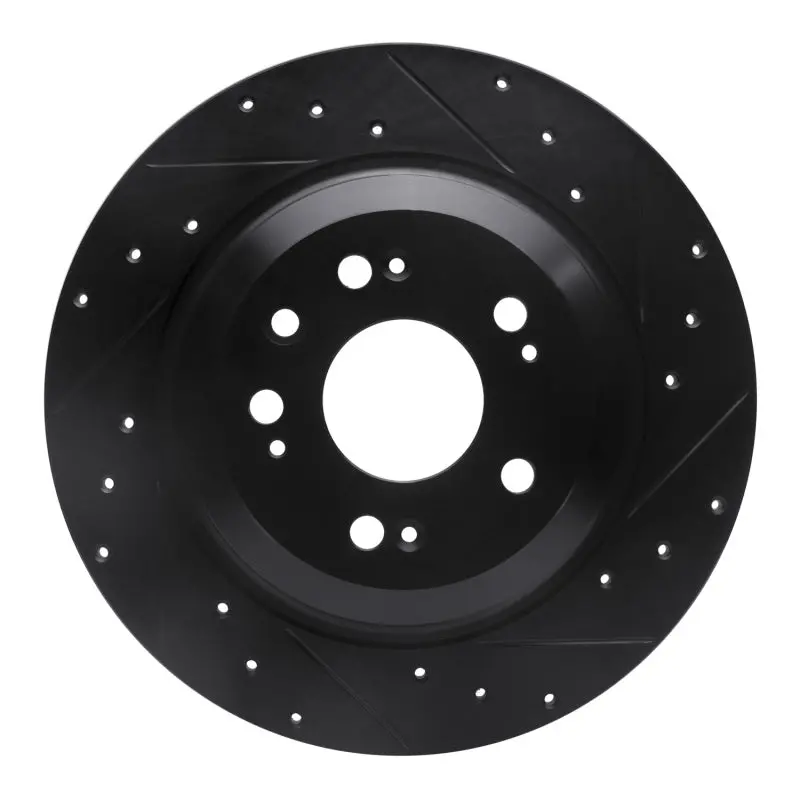 R1 09-14 Acura Tl Rear Right Drilled & Slotted Black Brake Rotor 1