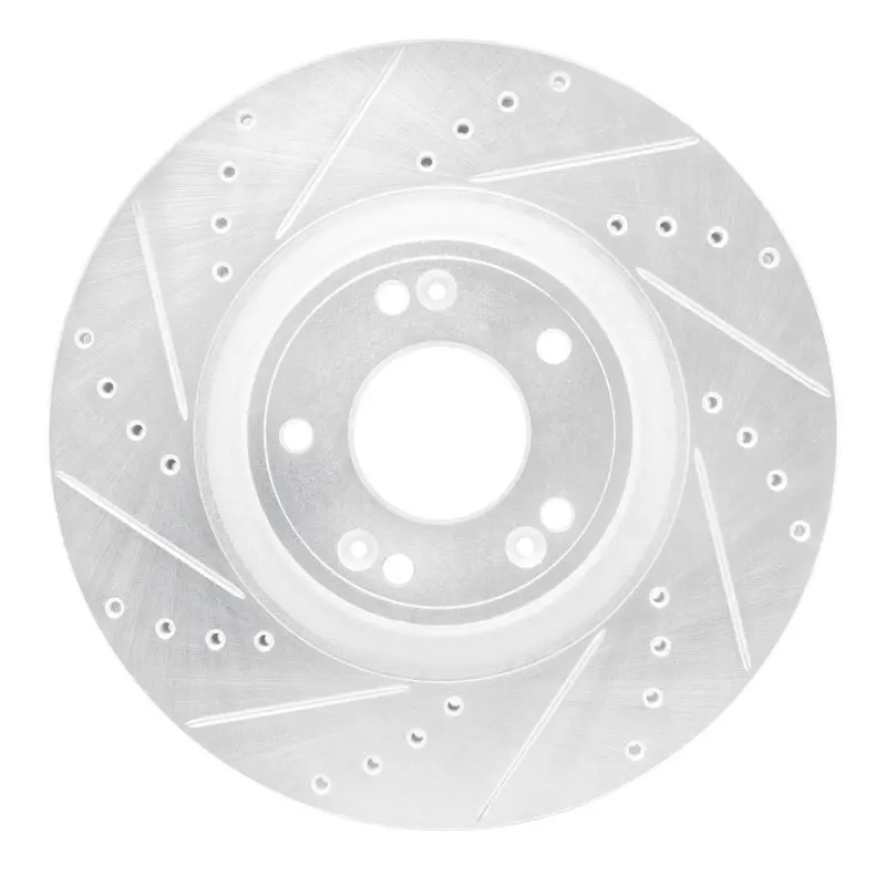 R1 09-14 Hyundai Genesis Sedan Front Left Drilled & Slotted Silver Brake Rotor 1