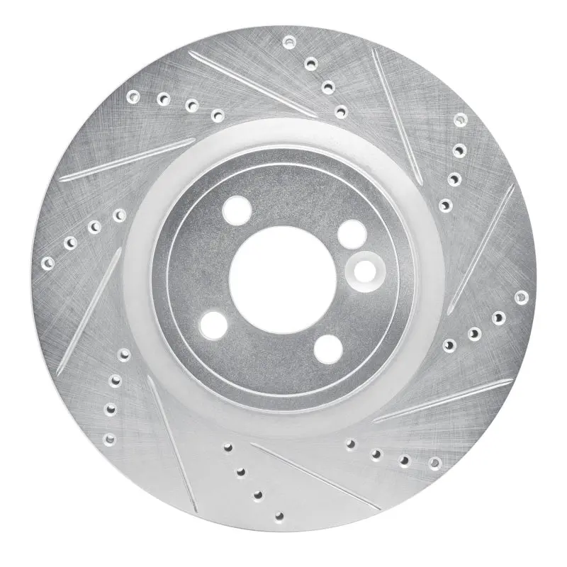 R1 09-14 Mini Cooper Clubman Front Right Drilled & Slotted Silver Brake Rotor 1