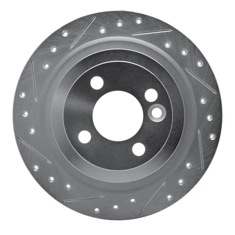 R1 09-14 Mini Cooper Clubman Rear Left Drilled & Slotted Silver Brake Rotor 1