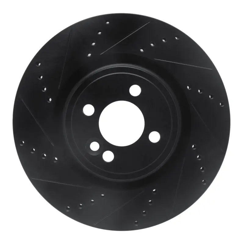 R1 09-14 Mini Cooper (Excl Clubman) Front Left Drilled & Slotted Black Brake Rotor 1