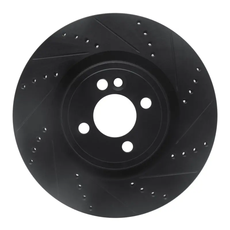 R1 09-14 Mini Cooper (Excl Clubman) Front Right Drilled & Slotted Black Brake Rotor 1