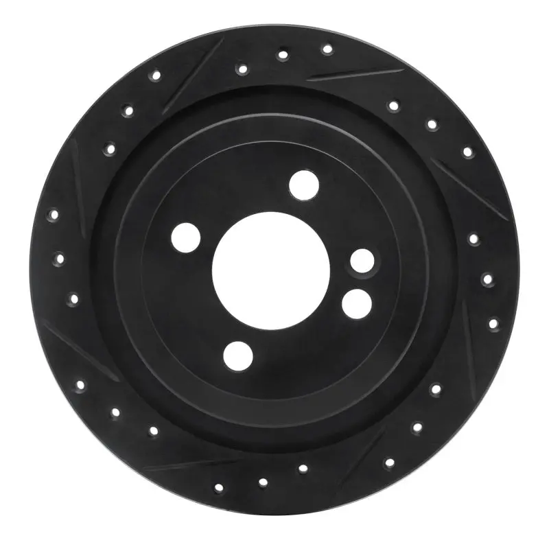 R1 09-14 Mini Cooper (Excl Clubman) Rear Left Drilled & Slotted Black Brake Rotor 1
