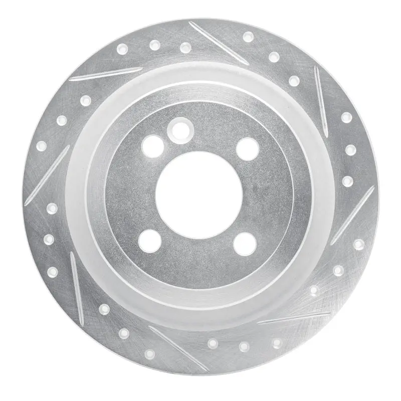 R1 09-14 Mini Cooper (Excl Clubman) Rear Right Drilled & Slotted Silver Brake Rotor 1