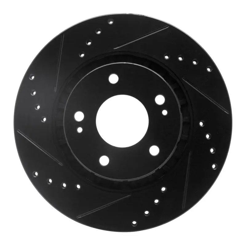 R1 09-15 Mitsubishi Lancer Front Left Drilled & Slotted Black Brake Rotor 1