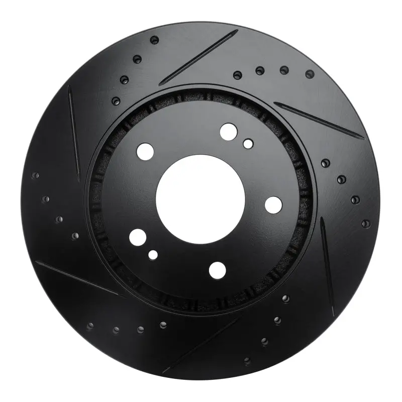 R1 09-15 Mitsubishi Lancer Front Right Drilled & Slotted Black Brake Rotor 1