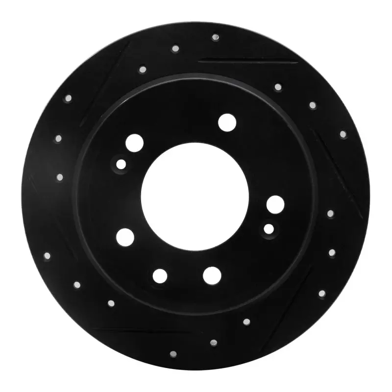 R1 09-16 Hyundai Tucson Rear Left Drilled & Slotted Black Brake Rotor 1