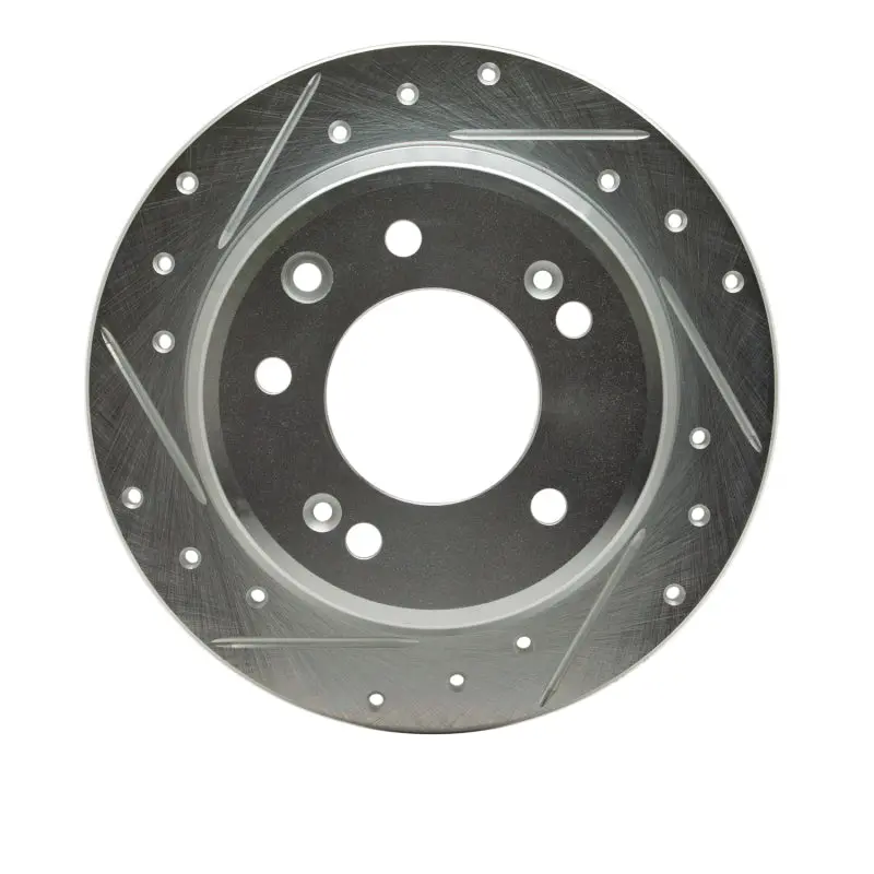R1 09-16 Hyundai Tucson Rear Left Drilled & Slotted Silver Brake Rotor 1