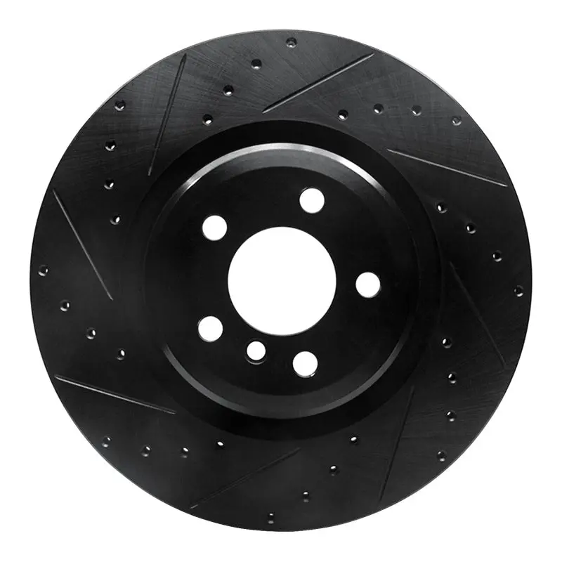 R1 09-19 Bmw 750Li Rear Left Drilled & Slotted Black Brake Rotor 1
