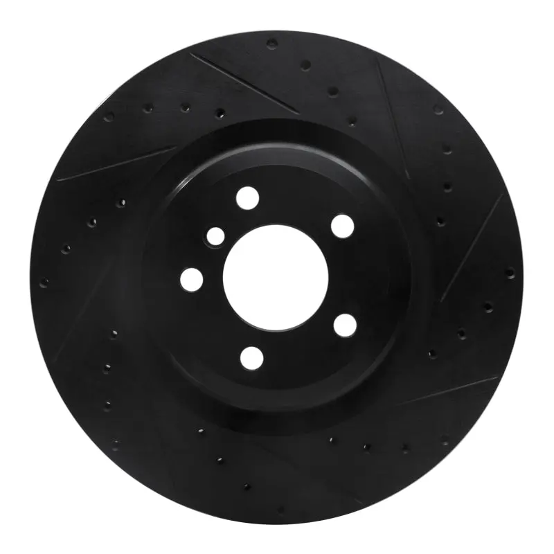 R1 09-19 Bmw 760Li Rear Right Drilled & Slotted Black Brake Rotor 1