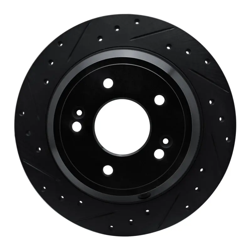 R1 09-20 Genesis G80 Rear Left Drilled & Slotted Black Brake Rotor 1