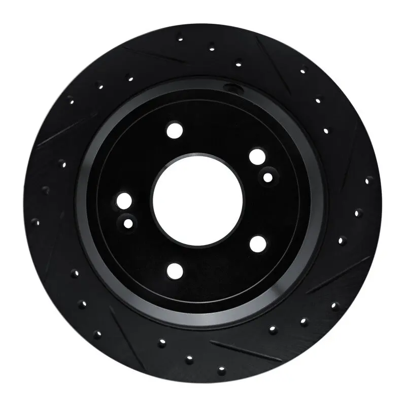 R1 09-20 Genesis G80 Rear Right Drilled & Slotted Black Brake Rotor 1