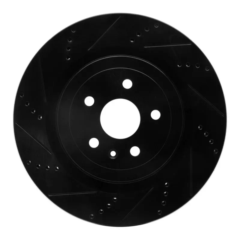 R1 09-24 Cadillac Cts Rear Left Drilled & Slotted Black Brake Rotor 1