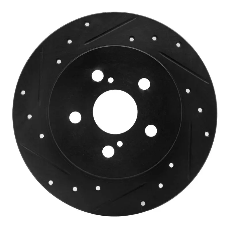 R1 09-24 Lexus Ct200h Rear Left Drilled & Slotted Black Brake Rotor 1