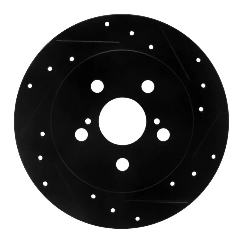 R1 09-24 Lexus Ct200h Rear Right Drilled & Slotted Black Brake Rotor 1