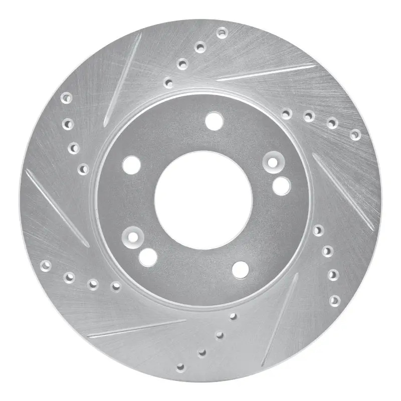 R1 10-11 Kia Soul Front Left Drilled & Slotted Silver Brake Rotor 1